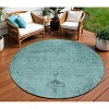 Teal Blue Turquoise And Charcoal Oriental Washable Indoor Outdoor Area Rug - 2 of 4