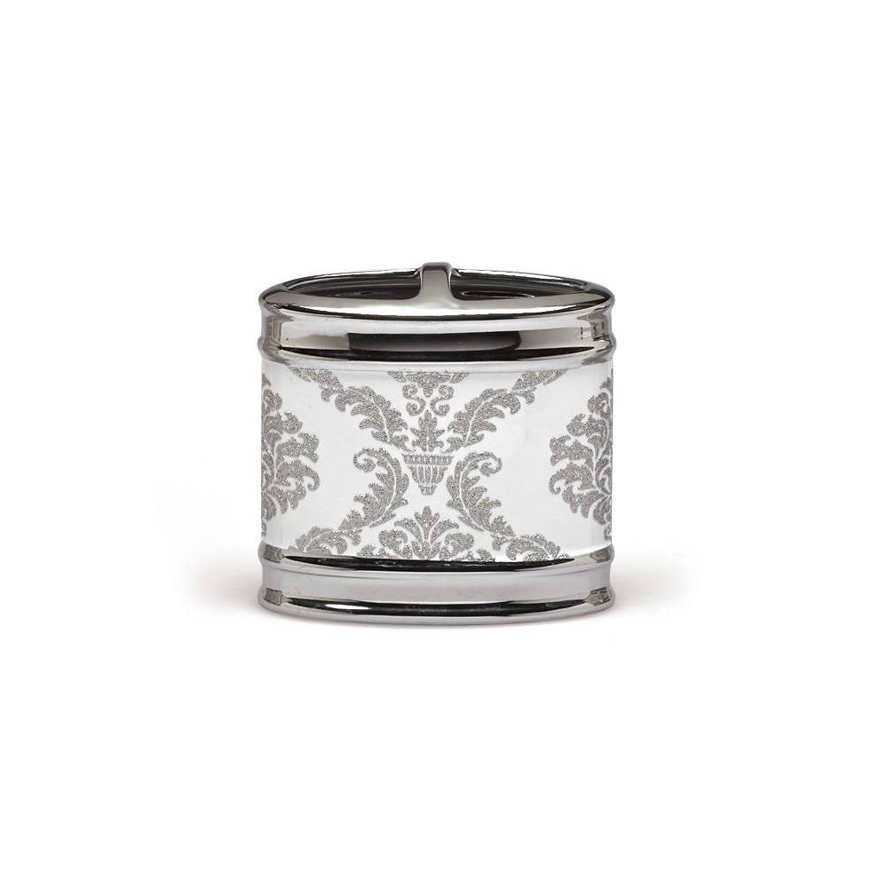 Damask Toothbrush Holder White - Moda at Home: Elegant Ceramic Bathroom Organizer, Classic Pattern Design
