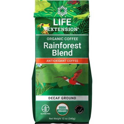 Life Extension Rainforest Blend Decaf Ground Coffee  -  12 oz Bag