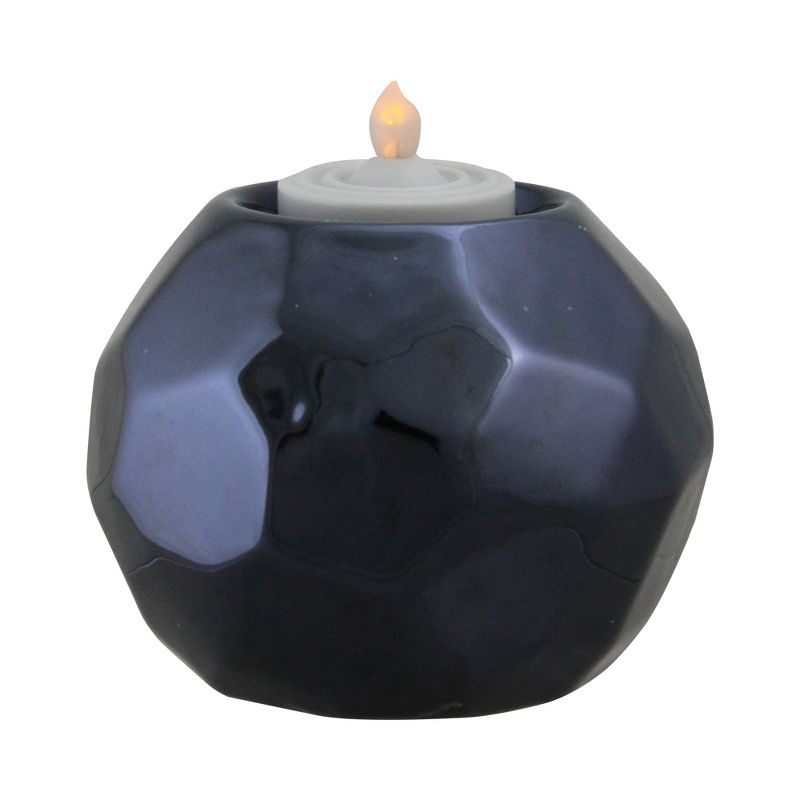 Northlight 3" Geometric Ceramic Tea Light Candle Holder - Navy Blue, 1 of 2