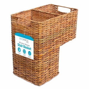 BIRDROCK HOME Stair Basket for Staircases – Wicker Woven Storage Bin with Handles – Large Rectangular Organizer Basket for Clutter, Natural Brown - 1 of 4