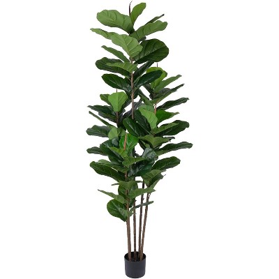 Boersma Faux Fiddle Leaf Fig Tree Artificial Ficus Tree with Tall Artificial Plants 69 Fiddle Leaves Greenery - Lifelike Fake Tree for Home
