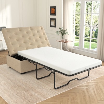 Twin Size Folding Sofa Bed, Convertible Sleeper Sofa Ottoman with Memory Mattress and Tufted Design for Living Room -ModernLuxe