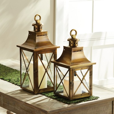 Antique Brass 22" Hanging Floor Candle Lantern