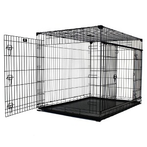 Lucky Dog Dwell Series 42 Inch Large Lightweight Kennel Secure Fenced Pet Dog Crate w/Divider Panels, Sliding Doors, and Removable Tray, Black - 1 of 4