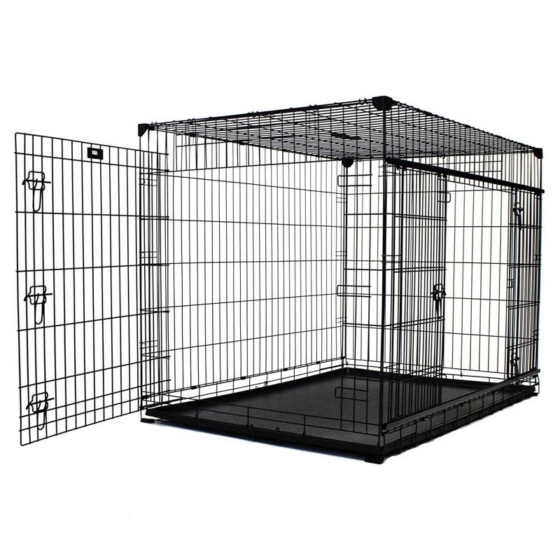 Lucky Dog Dwell Series 42 Inch Large Lightweight Kennel Secure Fenced Pet Dog Crate w/Divider Panels, Sliding Doors, and Removable Tray, Black, 1 of 7