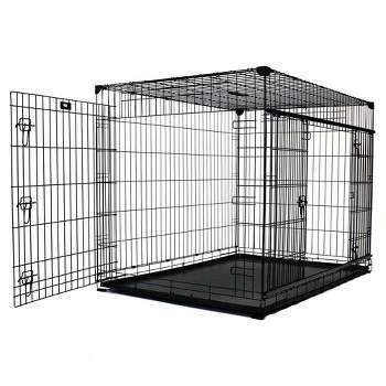 Lucky Dog Dwell Series 42 Inch Large Lightweight Kennel Secure Fenced Pet Dog Crate w/Divider Panels, Sliding Doors, and Removable Tray, Black