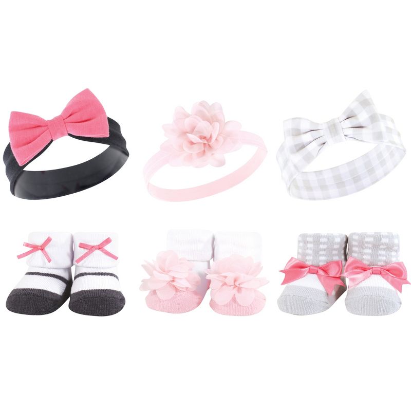 Hudson Baby Infant Girl 12Pc Headband and Socks Giftset, Pink Charcoal, One Size, 2 of 3