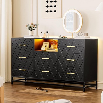 Dresser for Bedroom with 8 Deep Drawer, 59" TV Dresser Wooden Large Long Dresse