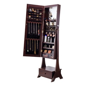 VEVOR Mirror Jewelry Cabinet, Standing Mirror with Storage, Lockable Jewelry Mirror Organizer with Full Length Mirror, Velvet Lining, Brown - 1 of 4
