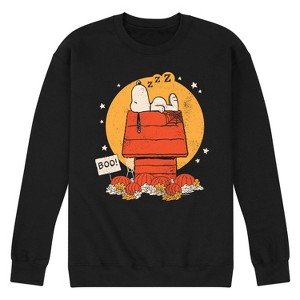 Men's - Peanuts - Snoopy Halloween Dog House Nap with Pumpkins Graphic Fleece Sweatshirt - 1 of 4