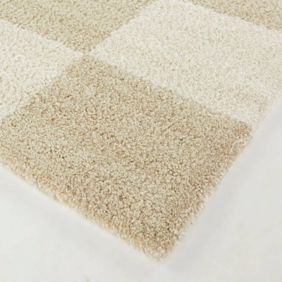 Reinhart Beige Checkered Rectangular Stain-Resistant Synthetic Area Rug