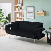 TiramisuBest The straight-row white corduroy sofa with throw pillows, featuring a minimalist style, is suitable for the living room and study,Pink - 2 of 4