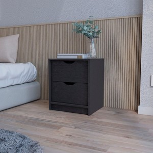 Okak 2-Drawer Bedside Table with Cutout Handles, Modern Bedroom Nightstand with Easy-Pull Drawers Wooden Storage Cabinet for Small Spaces, Black - 1 of 4