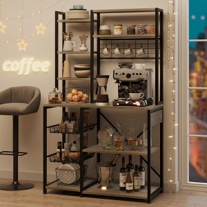 70.1" Bakers Rack with Power Output, Coffee Bar Station with 2 Big Metal Basket, Large Storage Rack, Coffee Stand Station - 1 of 4