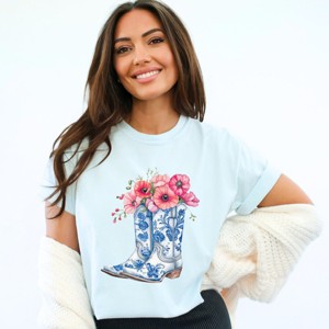 Simply Sage Market Cowboy Boots Floral Garment Dyed Tee - 1 of 4