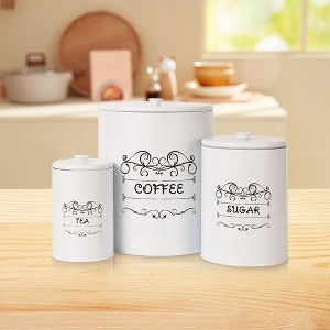 Kitchen Canisters Set, 3 Pcs Vintage Food Storage Containers with Airtight Lids - Farmhouse Coffee Tea Sugar Jars for Countertop - 1 of 4