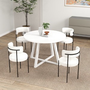 Roundhill Furniture Durban 5-Piece Round Dining Set, Wood Dining Table with 4 Boucle Chairs - 1 of 4