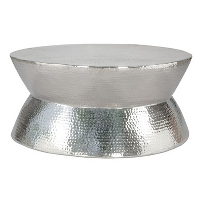 HomeRoots 37" Silver Aluminum Round Distressed Solid Coffee Table