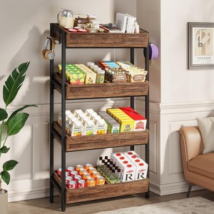 KTMBDW 4-Tier Retail Display Rack with Hooks, Tall Metal Snack Stand with Shelves, Chip & Concession Organizer for Store, Market, or Kitchen, Brown - 1 of 4