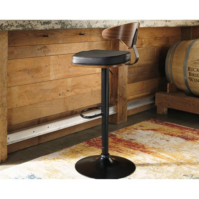 Tall Black Adjustable Swivel Barstool with Leather Seat