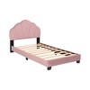 Twin Size Upholstered Platform Bed With Shell Design Headboard Acacia Wood Bedframe Mattress Foundation No Box Spring Needed - 4 of 4