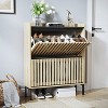 TIRAMISUBEST Modern Shoe Cabinet - Teak & Black 2-Door Flip-Up Storage, Minimalist Entryway Organizer (31"H x 9"W x 38"D) - 3 of 4