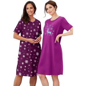 Dreams & Co. Plus Size 2-Pack Short-Sleeve Sleepshirt - 1 of 4