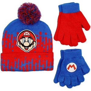 ABG Accessories Boys Super Mario Winter Hat and Gloves set – Red and Blue Winter Beanie and Gloves for boys ages 4-14 Years - 1 of 4