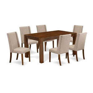 HomeStock 7-Piece Rectangle Natural Oak Finish Solid Wood Top Dining Table with 6 Parson Chairs - 1 of 4