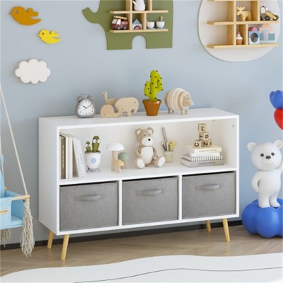 YONWAY Kids Bookcase with Collapsible Fabric Drawers, Children's Book Display, Kids Bookshelf with Toy Storage Cabinet Organizer