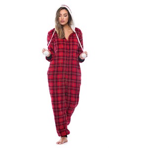 Just Love Womens One Piece Winter Holiday Adult Bodysuit Faux Shearling Lined Hoody Xmas Pajamas - 1 of 4