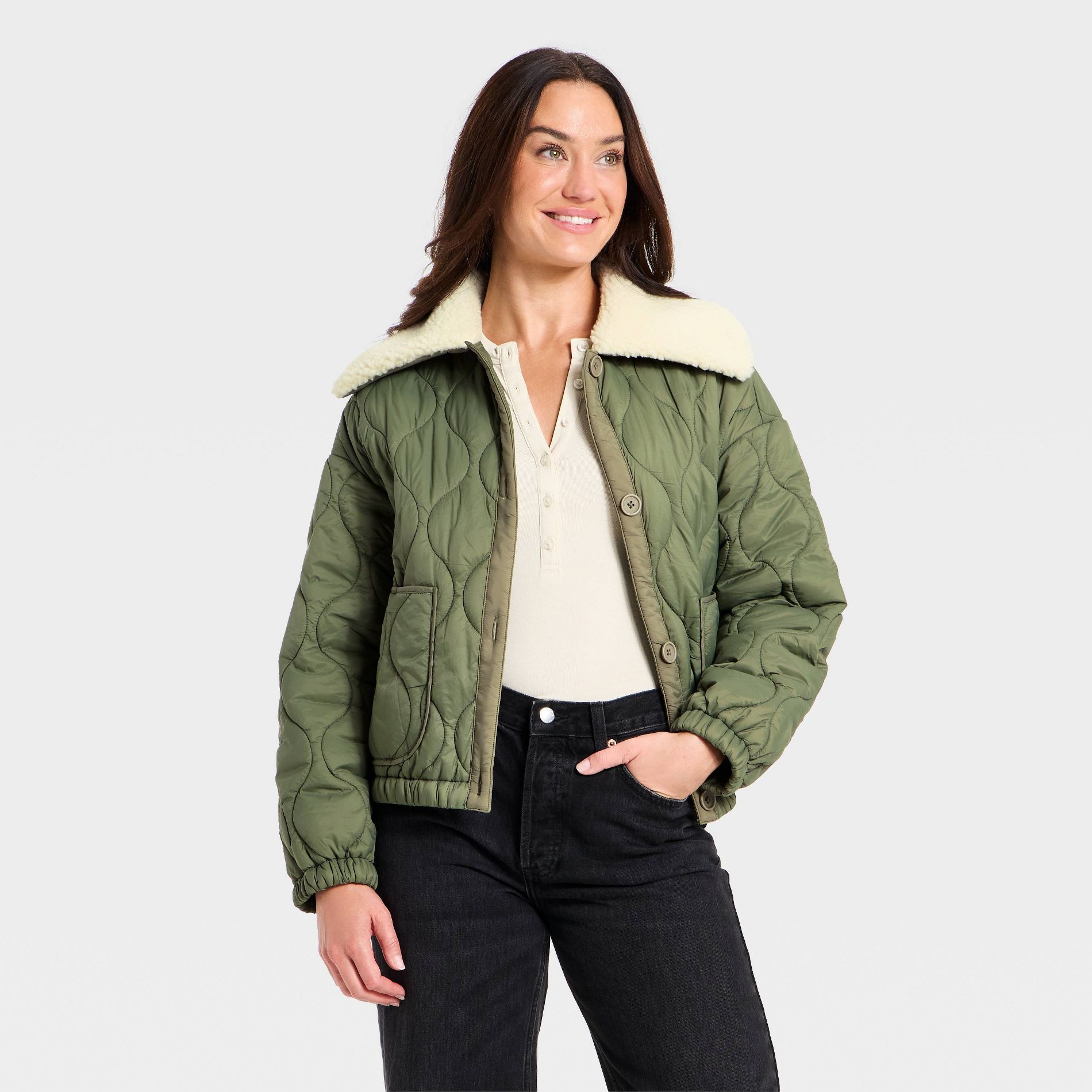Women's Quilted Jacket - Universal Thread™ Olive Green