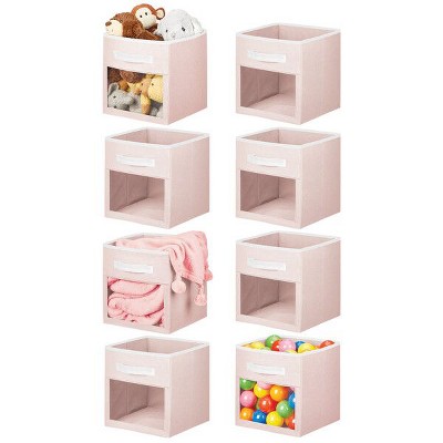 mDesign Fabric Nursery Storage Cube with Front Window, 8 Pack - Pink/White