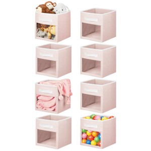 mDesign Fabric Nursery Storage Cube with Front Window, 8 Pack - Pink/White - 1 of 4