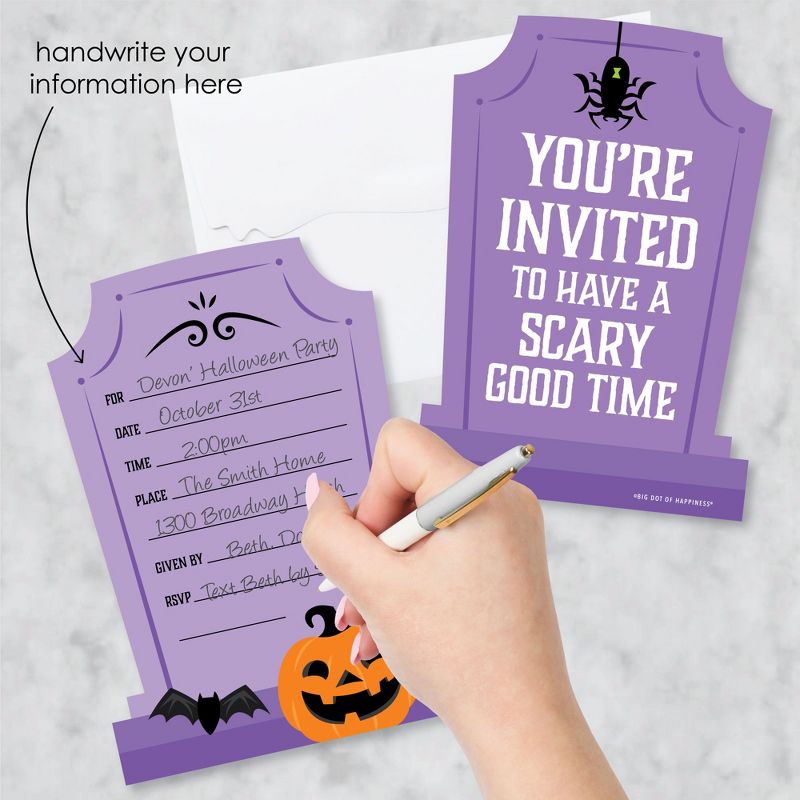 Big Dot of Happiness Cute and Colorful Tombstones - Shaped Fill-In Invitations - Kids Halloween Party Invitation Cards with Envelopes - Set of 12, 2 of 8