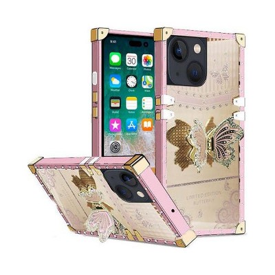 Entronix Case Compatible with iPhone 15 Plus - [Rectangular] Luxury Butterfly Grip Stand