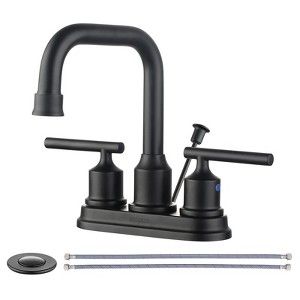 WOWOW 4 in. Centerset Double Handle Bathroom Faucet with Drain Kit Included in Brushed Nickel - 1 of 4