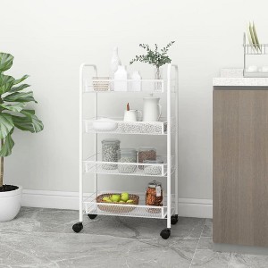 VidaXL 4-Tier Kitchen Trolley White 18.1"x10.2"x33.5" Iron - 1 of 4