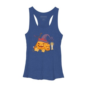 Women's Design By Humans Halloween Witch Pumpkins With Bats By VectorVillain Racerback Tank Top - 1 of 3