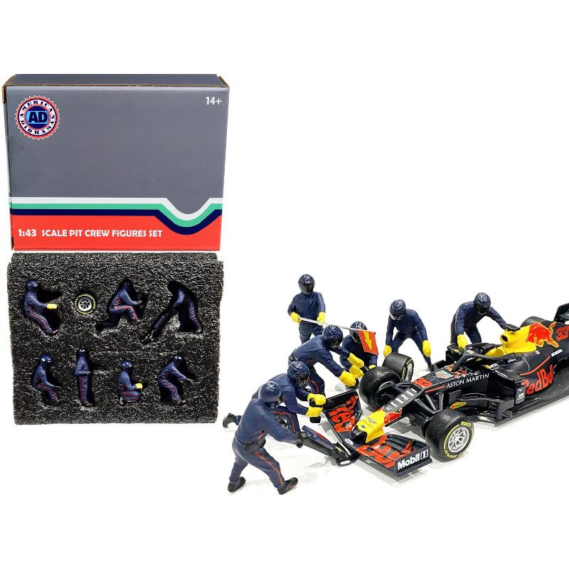 Formula One F1 Pit Crew 7 Figurine Set Team Blue for 1/43 Scale Models by American Diorama, 1 of 4