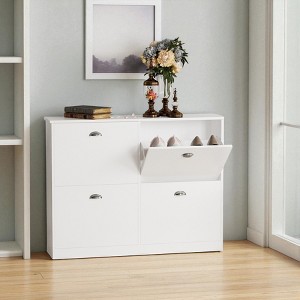 Mshliw Slim 4-Drawer Shoe Cabinet with Flip Doors, Narrow Hidden Shoe Storage Organizer for Entryway, Hallway, Foyer, or Bedroom - 1 of 4