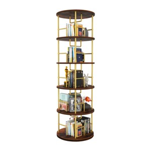 Yukimo 63"H Rotating Bookshelf - Gold MDF+Metal Stackable Spinning Bookcase, Space-Saving Floor-Standing Swivel Shelf for Bedroom/Living Room/Office - 1 of 4