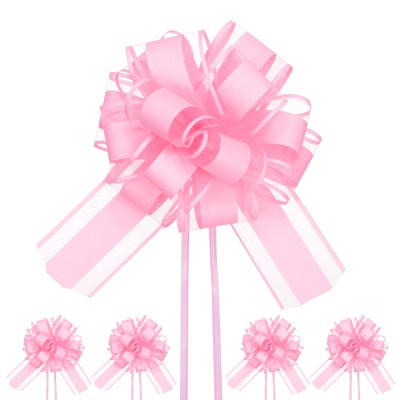 Unique Bargains Plastic Flower Ribbon Satin Gift Bow Pull Bows 12 Pcs