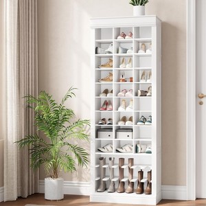 Brown Shoe Storage Cabinet Freestanding Tall Closet Shoe Organizer with Cubbies for 33 Pairs Wooden Shoe Rack for Closet Entryway Living Room - 1 of 4