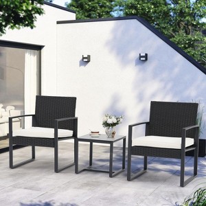 SUGOLD 3-Piece Patio Bistro Set, PE Wicker Outdoor Furniture with Rattan Chairs & Coffee Table, Conversation Set - 1 of 1