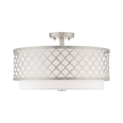 Brushed Nickel Drum Semi Flush Mount with Latticework
