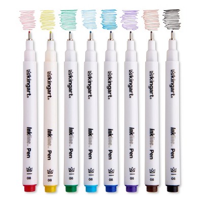 KINGART PRO Inkline Fine Line Pens, 8 Colors, Size 8