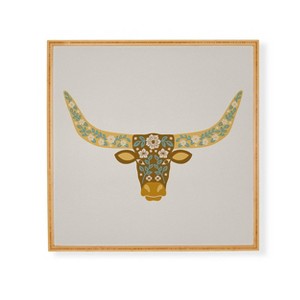 Deny Designs Jessica Molina Floral Longhorn Yellow and Blue Framed Wall Art Bamboo - 1 of 3