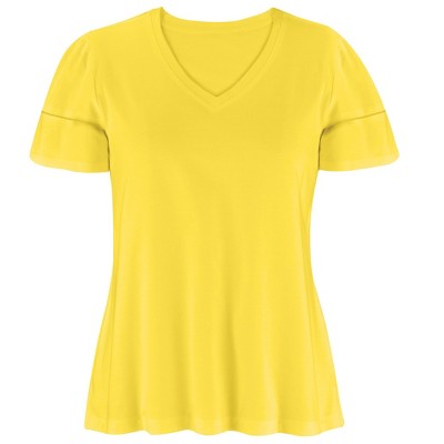 Collections Etc Stylish Double Layer Flutter Sleeve V-Neck Top X-Large Gender Neutral Yellow